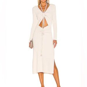 NWT NICHOLAS Ruched Ribbed Knit Long Sleeve Midi Dress Medium $395 Retail